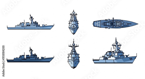 Navy Warships Various Angles Illustration.