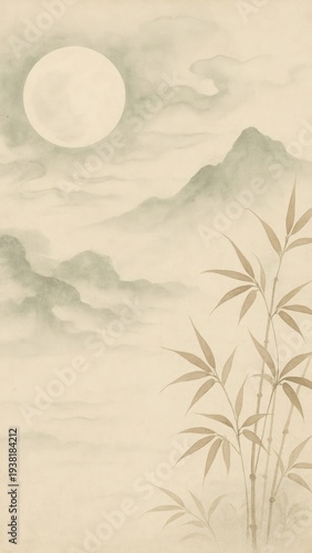 Serene moonlit landscape illustration.