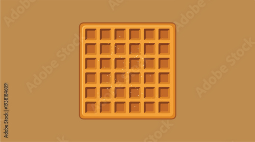 A simple perfectly square waffle with a goldenbrown color and a grid pattern.