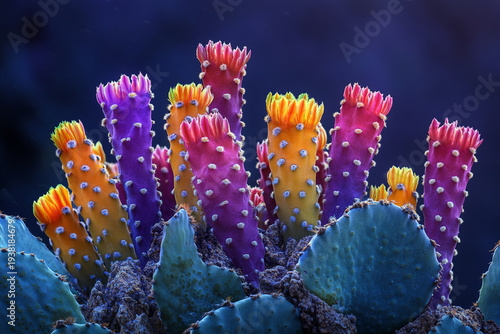 Vibrant Abstract Cactus Bloom Composition with Colorful Desert Textures