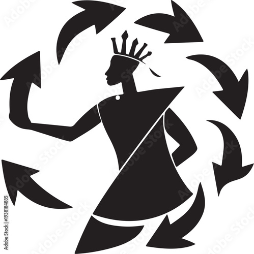 Silhouette of an african king surrounded by recycle arrows vector  illustration

