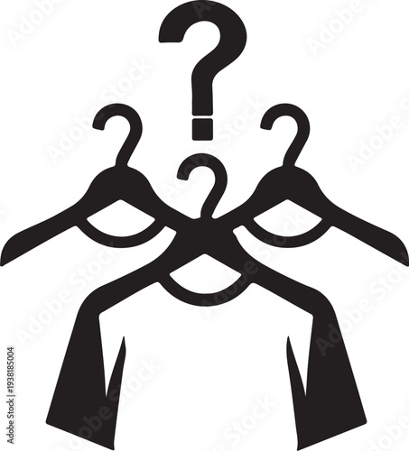 Confused about what to wear, tshirts hanging on hangers vector silhouette illustration
