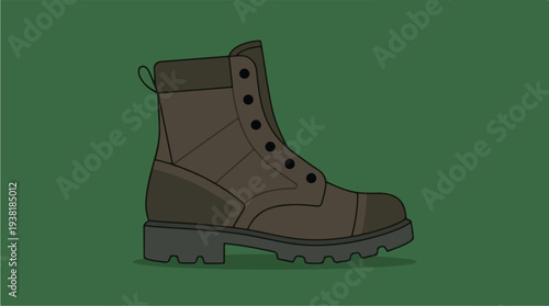Brown Work Boot Illustration on Green Background.