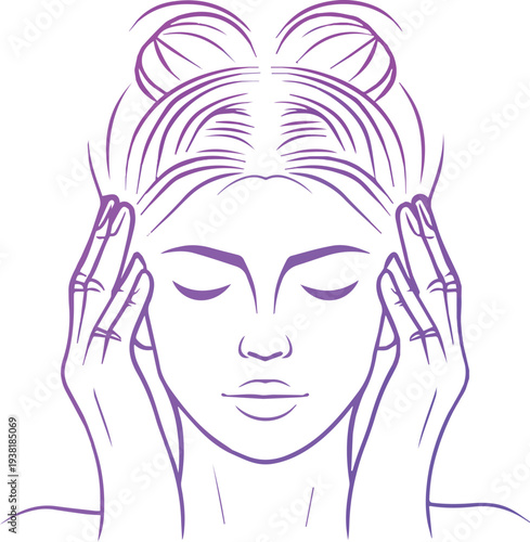 Woman with closed eyes and hands on her head vector  illustration