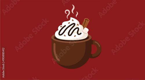 Cozy Hot Chocolate with Whipped Cream and Cinnamon Stick.