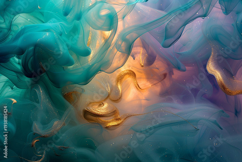 Colorful Swirling Smoke Waves – Teal, Gold and Magenta Abstract HD Wallpaper