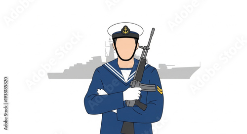 Sailor Standing with Rifle Illustration.