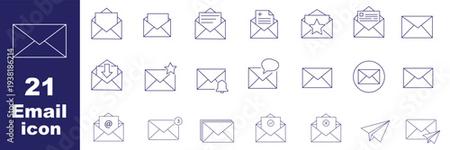 Mail icon set. Email icon vector set isolated on transparent. Envelope icon, mail icon vector for web, computer and mobile app