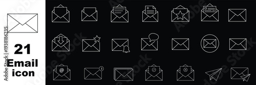 Mail icon set. Email icon vector set isolated on transparent. Envelope icon, mail icon vector for web, computer and mobile app