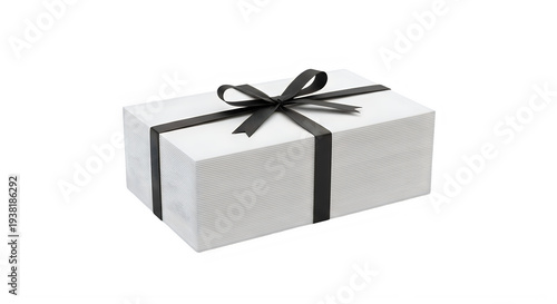 Obraz na płótnie Elegant white gift box with black ribbon bow