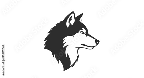 Black and White Husky Dog Head Illustration.