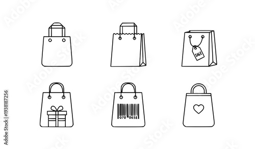 Minimal line shopping bag icon set with editable vector symbols for web and app design