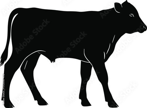Cow silhouette farm livestock animal standing side view cattle agriculture black vector illustration isolated on white background