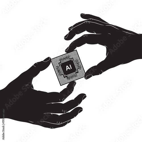 Hand holding AI technology and electronics closeup