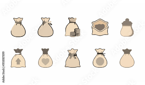 Editable thin line money bag icon set for web, app, and finance vector illustrations