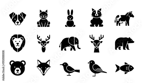 Modern Animal Icons Pack Wildlife Pet and Farm Vector Collection