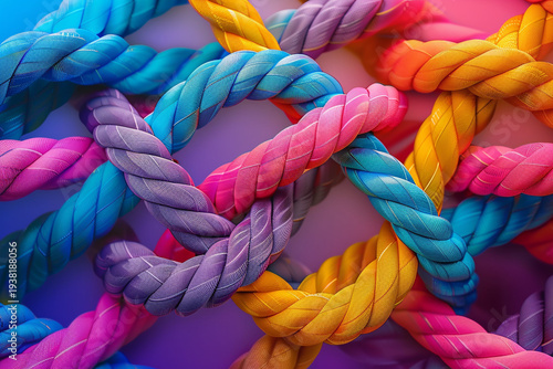 Abstract Colorful Rope Weave Pattern Illustrating Unity, Strength, and Team Spirit