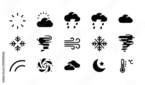 Bold Weather and Environmental Climate Glyph Icons