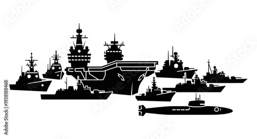 Silhouette of Naval Fleet at Sea.