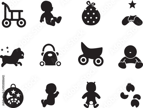 Collection of baby toy icons vector silhouette illustration for your design
