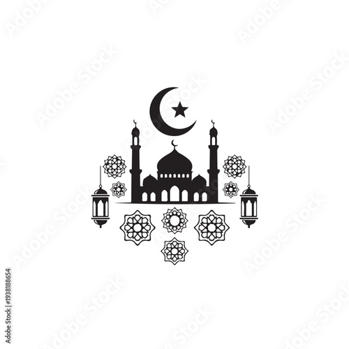 Islamic Mosque Crescent Moon Ramadan Lantern Decorative Symbol Vector Illustration