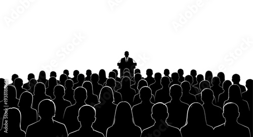Silhouette of People Listening to Speaker.