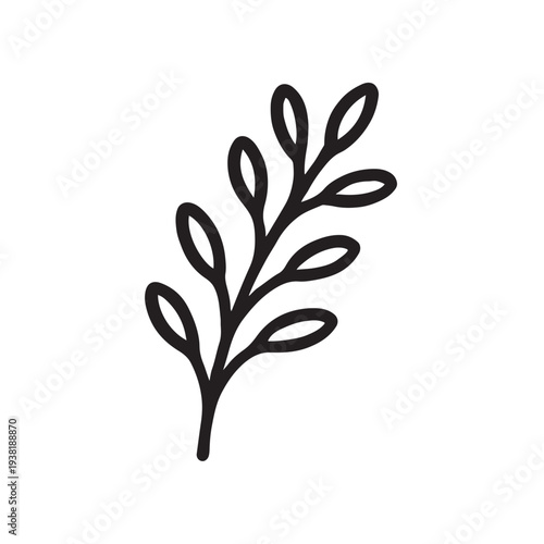Leaf Branch Icon Botanical Plant Nature Minimal Line Vector Illustration