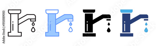 Water Tap icon set multiple style collection
