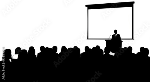 Silhouette of Businessman Presenting to Audience.