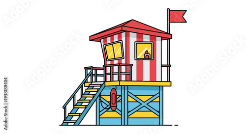 Colorful Lifeguard Tower Beach Hut.