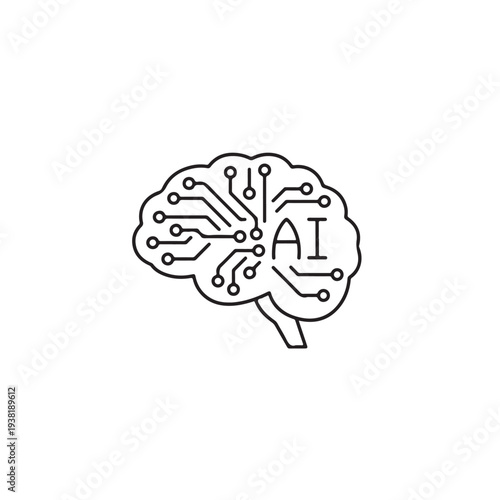 Artificial Intelligence Brain Circuit Technology AI Icon Vector Illustration Design