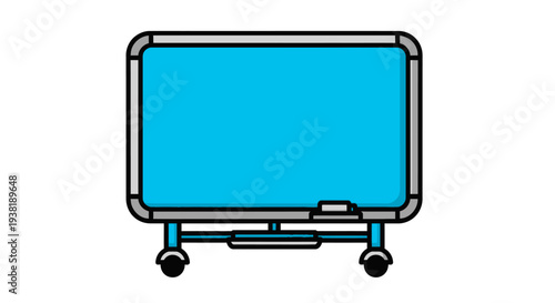 Blue rolling whiteboard on wheels.