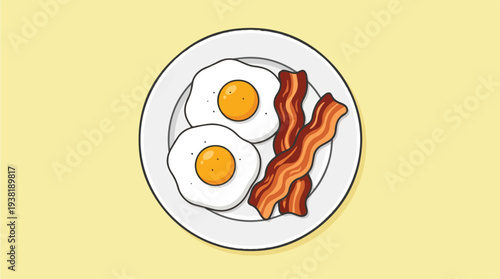 Delicious Breakfast Plate with Fried Eggs and Crispy Bacon Strips.