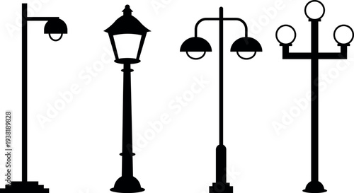 Variety of street lamp post silhouettes