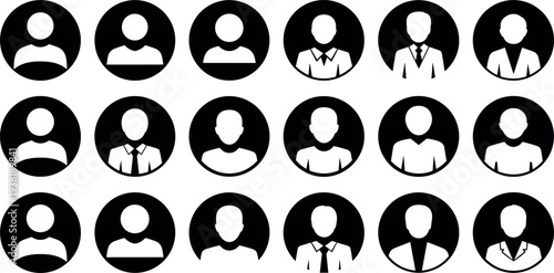Professional Avatar Profile Icon Set with Business People Silhouette Symbols for User Accounts, Team Members, Social Media Profiles, and Corporate Identity Design