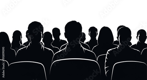 Silhouetted Audience Watching Movie Theater.