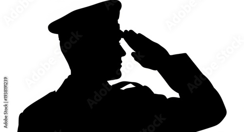 Silhouette of Soldier Saluting Profile.