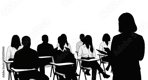 Silhouette of Students and Teacher.