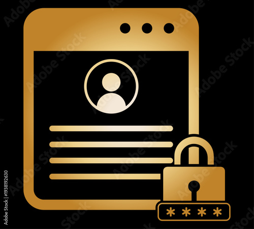 Secure login icon | Cyber security icon | Secure profile icon | Profile lock golden colour vector icon