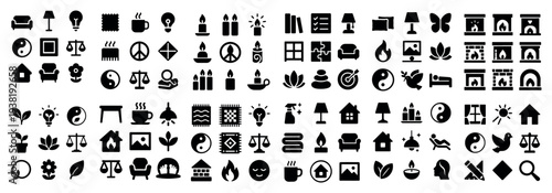 Wellness icons with lotus candle and leaf minimal