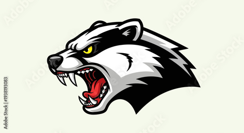 Aggressive Badger Head Illustration with Sharp Teeth.
