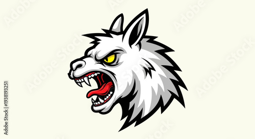 Angry Cartoon Wolf Head with Sharp Teeth.