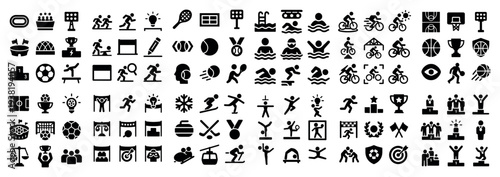 Sports icons with ball trophy runner bold