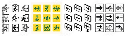 Safety icons with running person arrow minimal