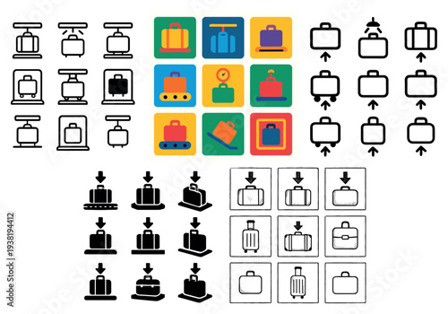 Travel icons with suitcase luggage bag flat