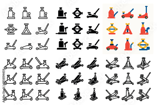 Automotive icons with jack lever lift bold