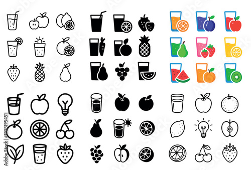 Juice icons with glass apple orange minimal