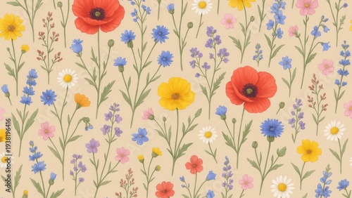 Vibrant floral pattern wallpaper