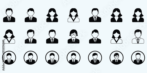 Business User Icons Diverse Professional Profiles on Light Blue Background avatars