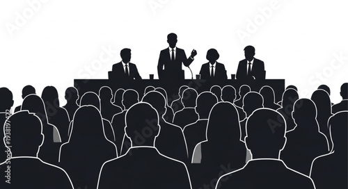 Silhouetted Business Professionals at Conference.